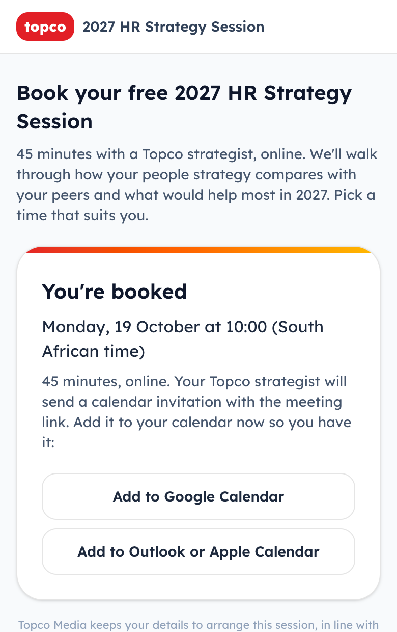 The You're booked confirmation with add to calendar buttons